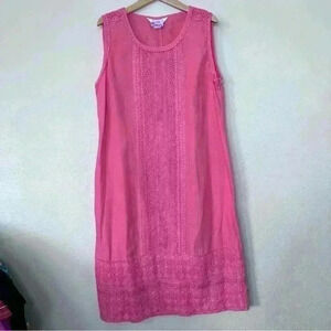 monsoon Linen Dress Shift Dress Salmon Sleeve side slit pockets Size 8 US